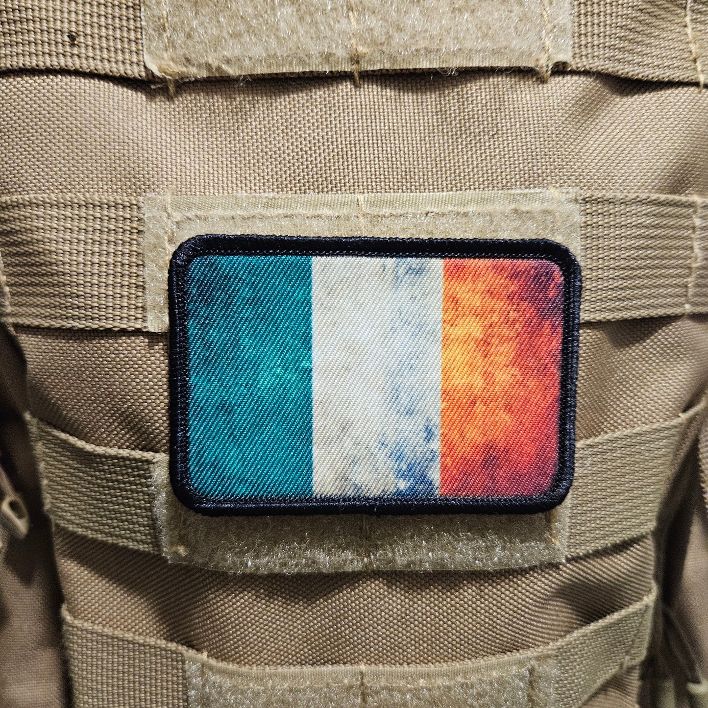 Distressed republic of ireland flag 2"x3" morale patch with hook and loop backing