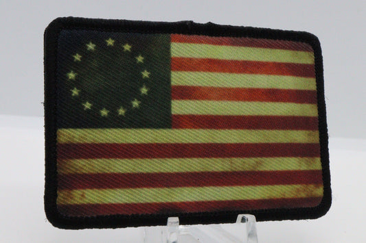 Distressed Betsy Ross American Revolution Flag 2"x3" morale patch with hook and loop backing