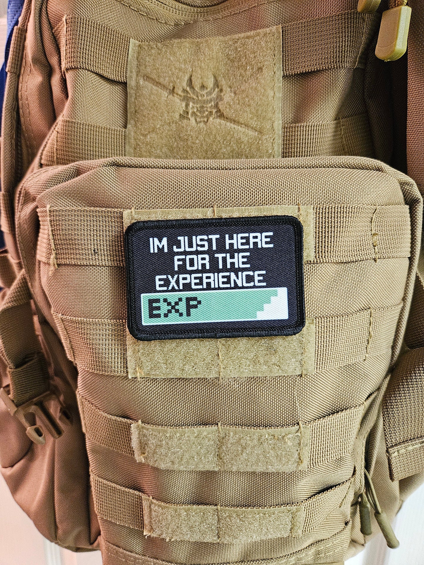 I'm just here for the experience gaming meme 2"x3" removable morale patch with hook and loop backing