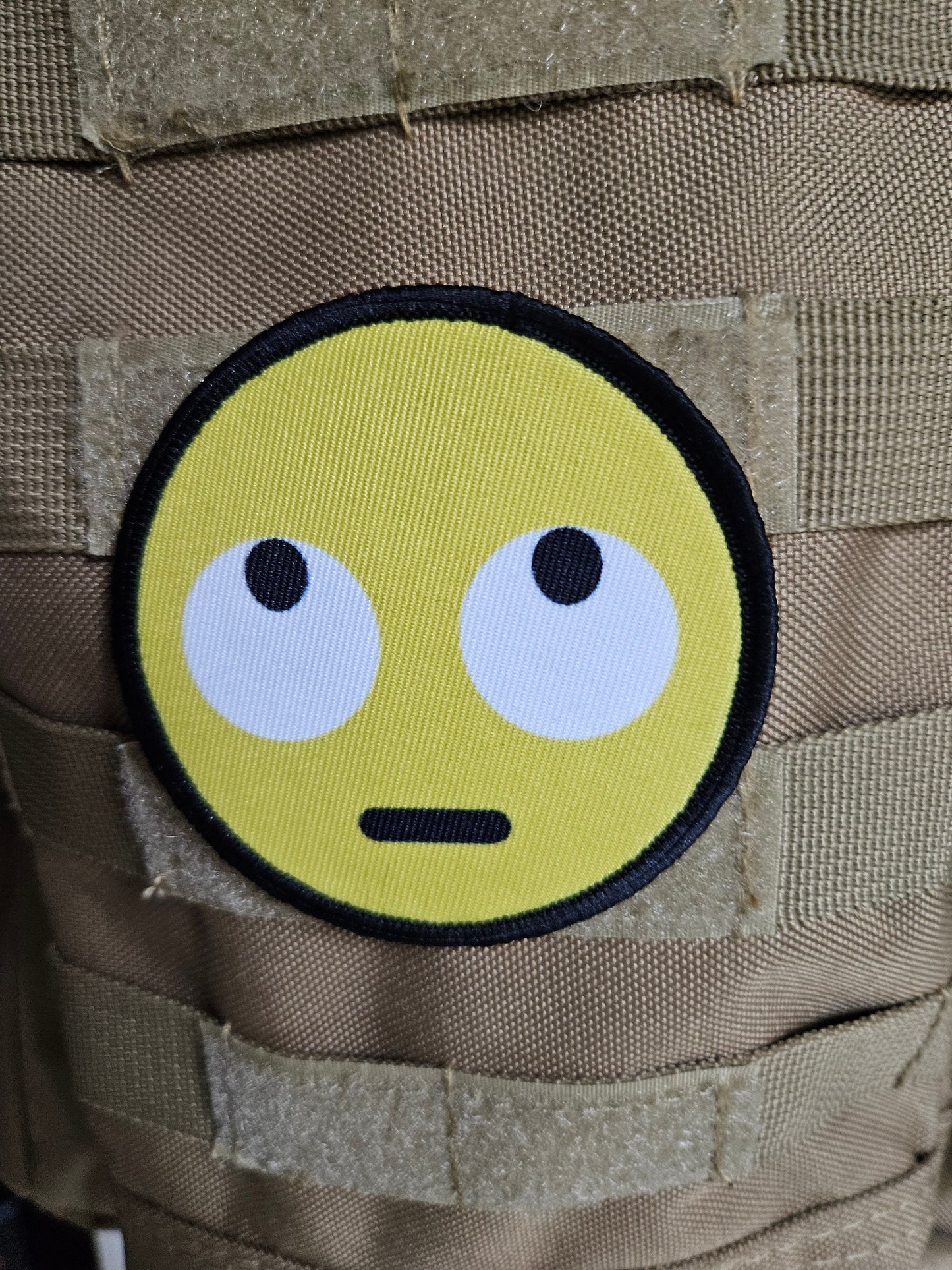 Eye roll face meme 3" circle removable morale patch with hook and loop backing