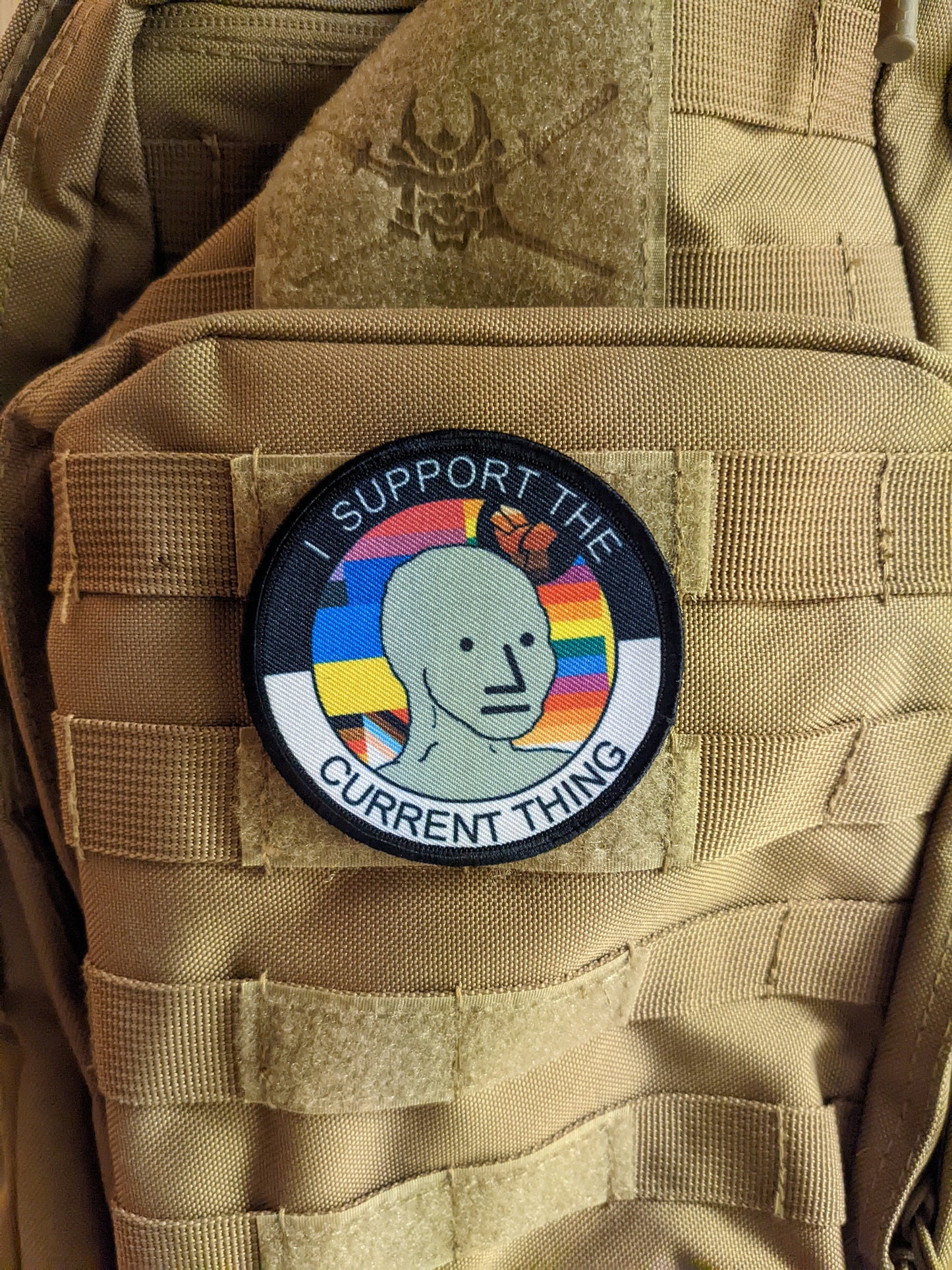 I support the current thing wojak meme 3" circle morale patch with hook and loop backing
