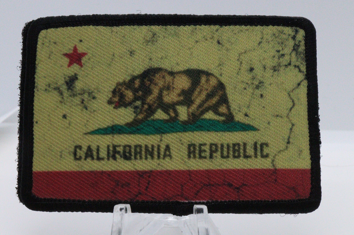 Distressed California State Flag 2"x3" morale patch with hook and loop backing