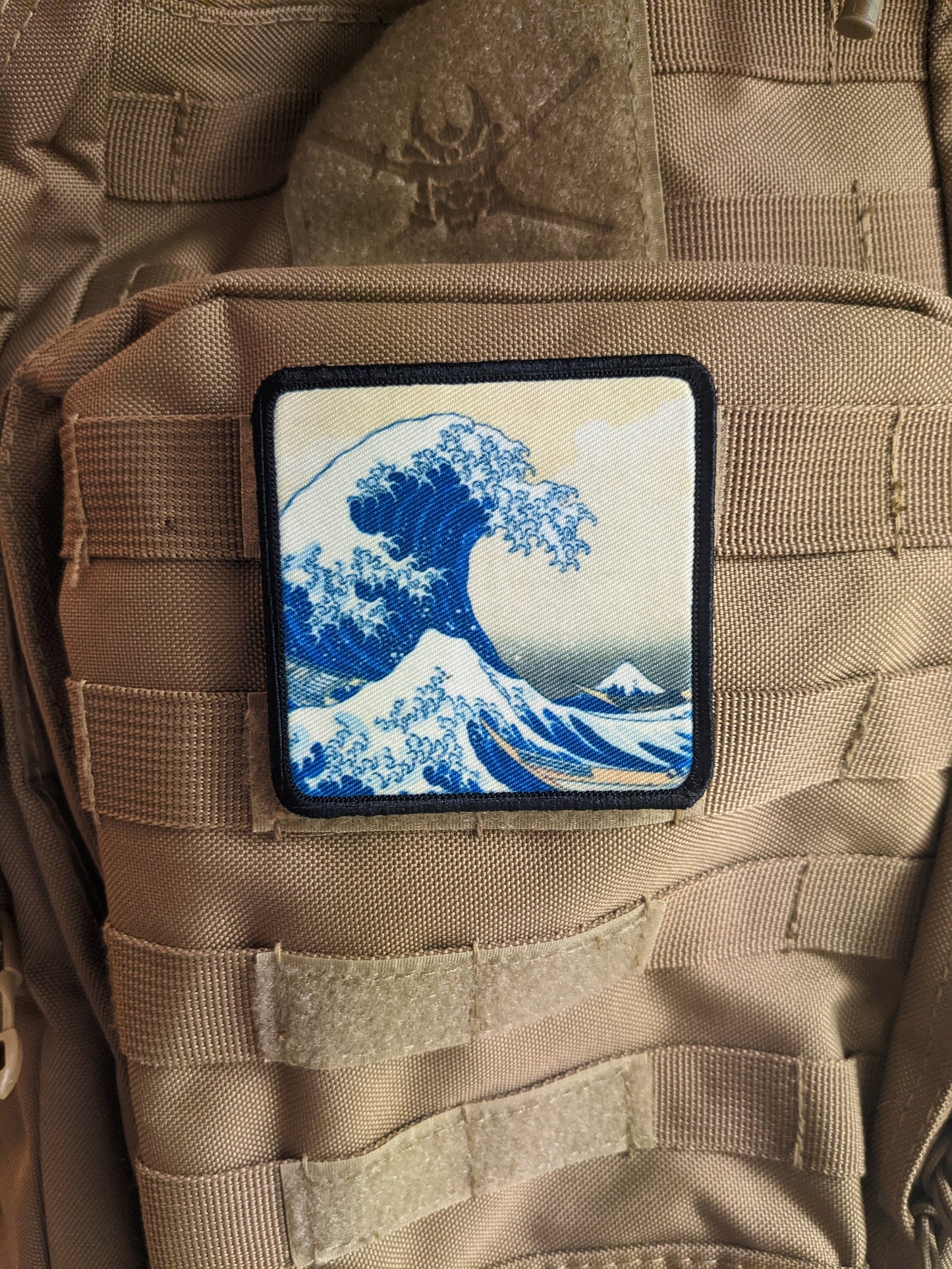 Great wave of kanagawa Japan art 3"x3" morale patch with hook and loop backing