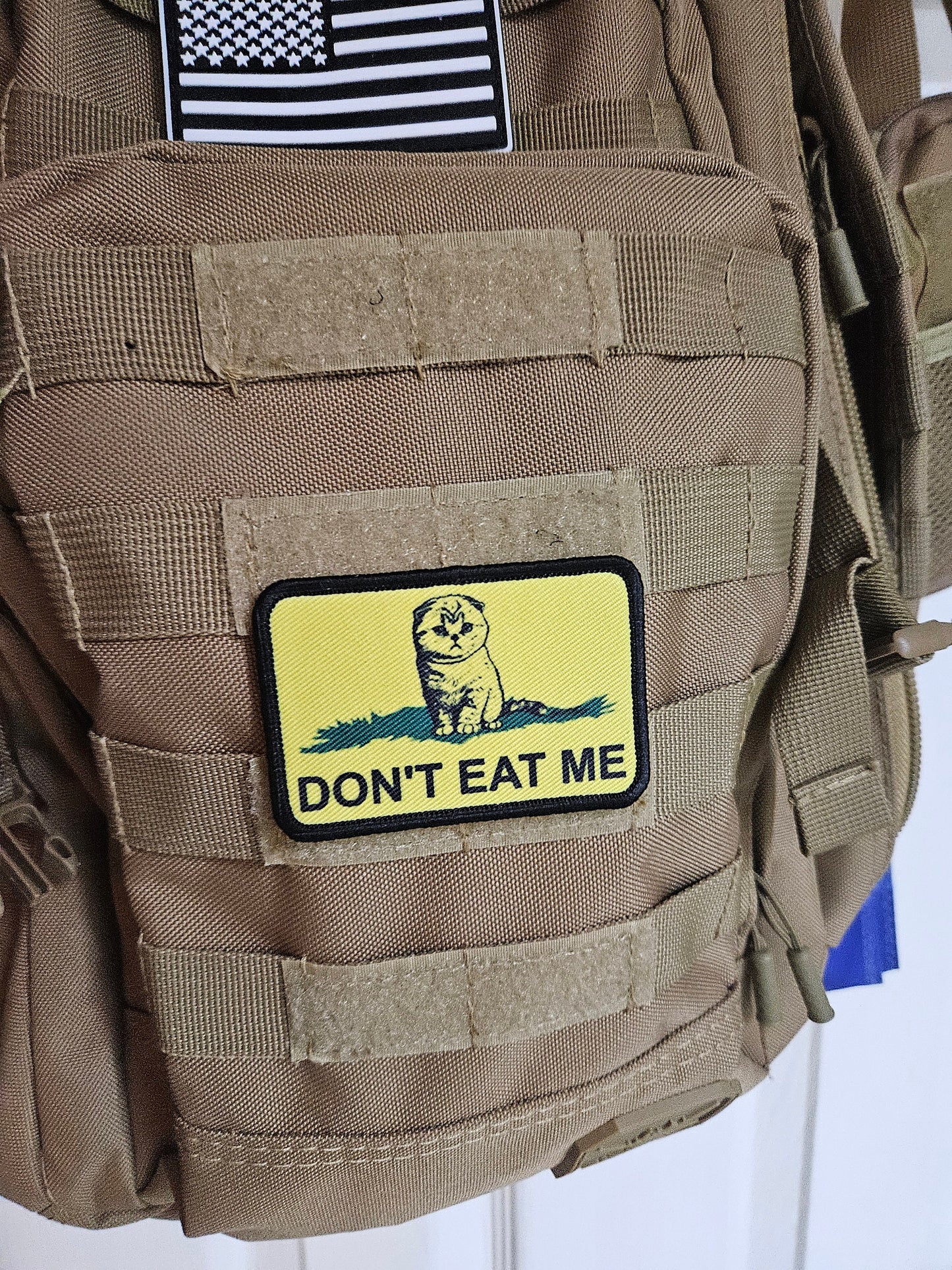 eating the cats kitten pet Gadsden flag meme 2"x3" removable morale patch with hook and loop backing