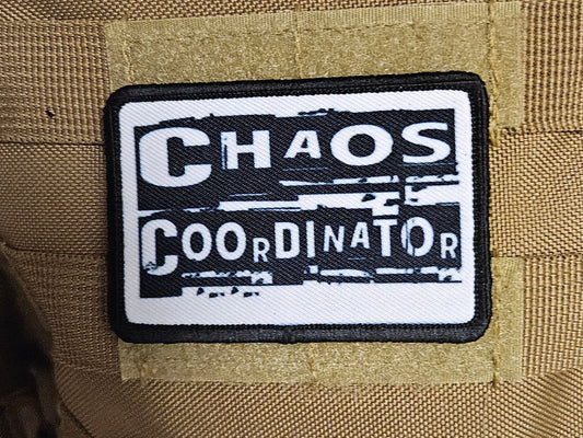 Chaos coordinator funny patch 2" x3" inch morale patch hook and loop backing black and white