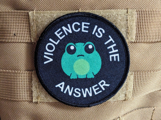 Cute frog violence is the answer 3" circle removable morale patch with hook and loop backing