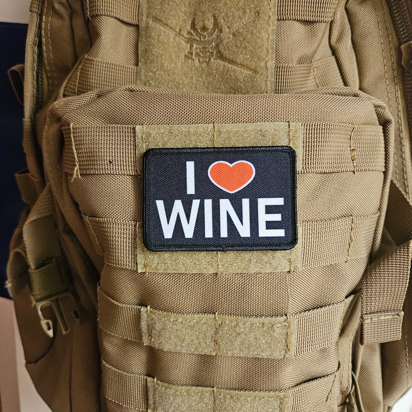 I heart wine meme  2"x3" removable morale patch with hook and loop backing