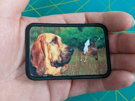 Bloodhound hunting dog morale patch 2"x3" with hook and loop backing
