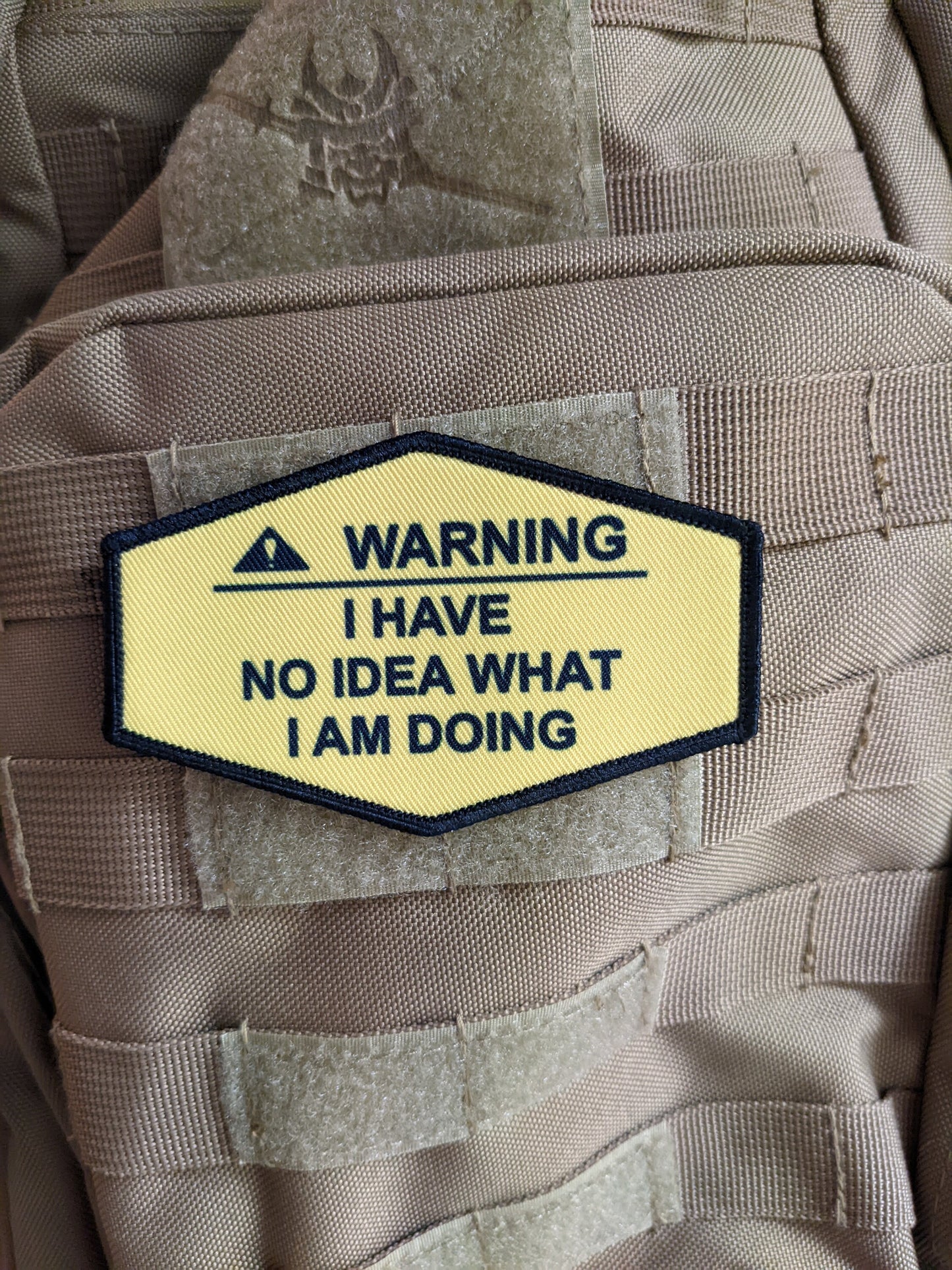 Warning I have no idea what I am doing meme 4"x2.5" hexagon morale patch with hook and loop backing