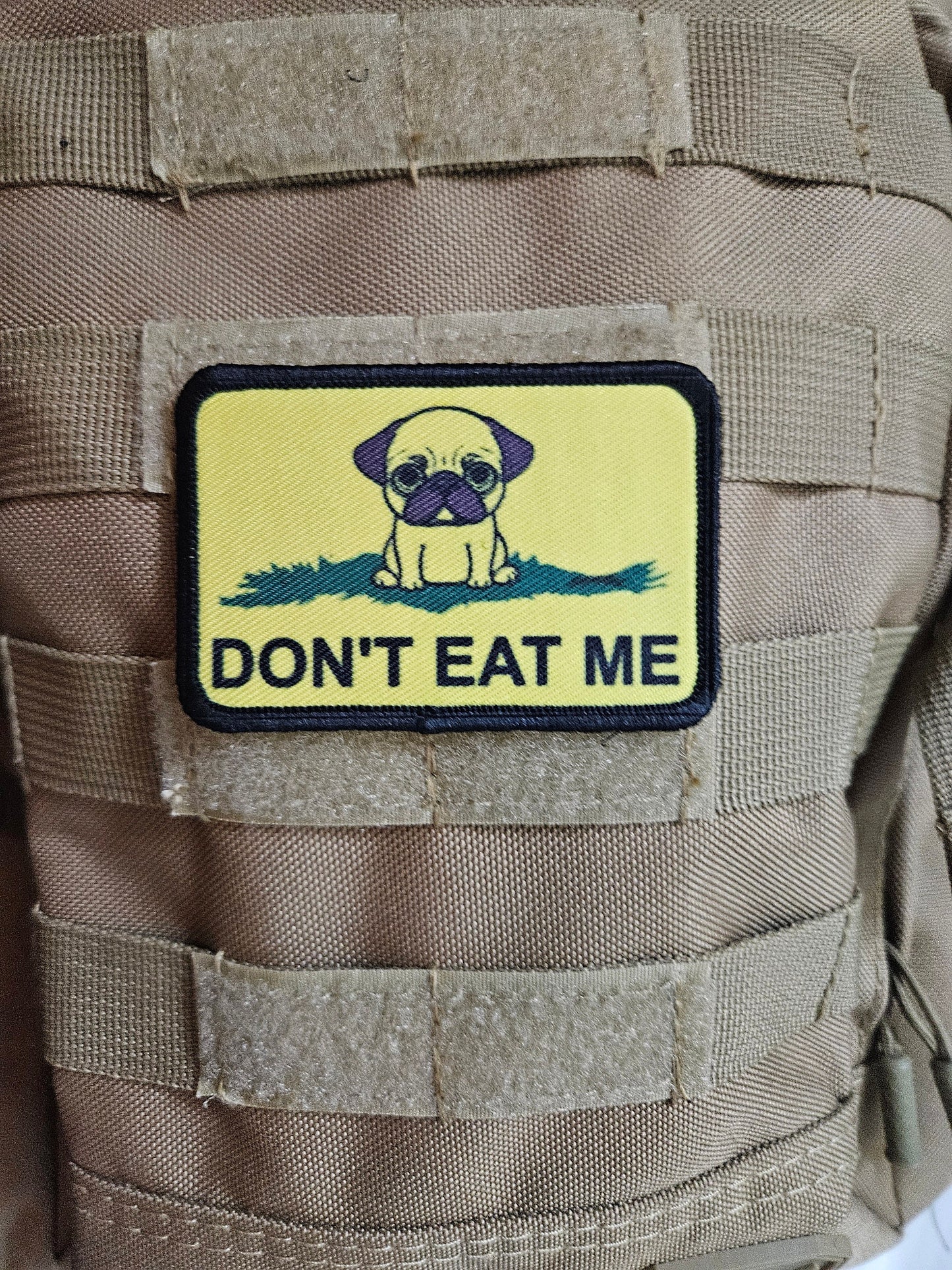 eating the dogs pug pet Gadsden flag meme 2"x3" removable morale patch with hook and loop backing
