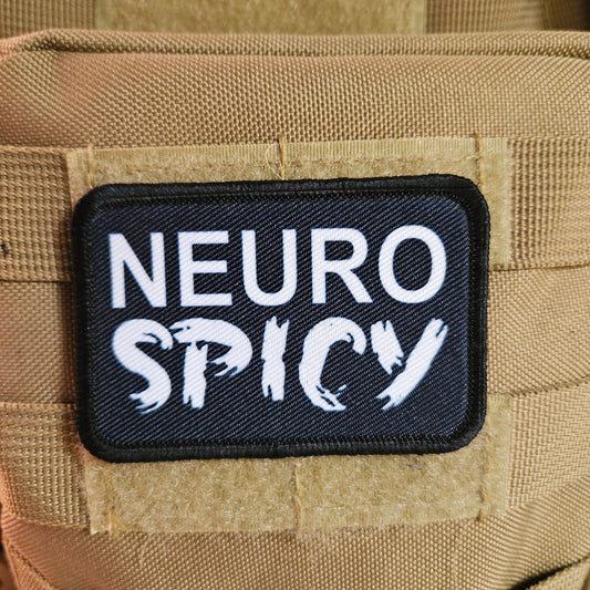 Neuro spicy meme patch 2" x3" inch morale patch hook and loop backing black and white