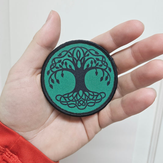Green Celtic tree of life 3" circle removable morale patch with hook and loop backing
