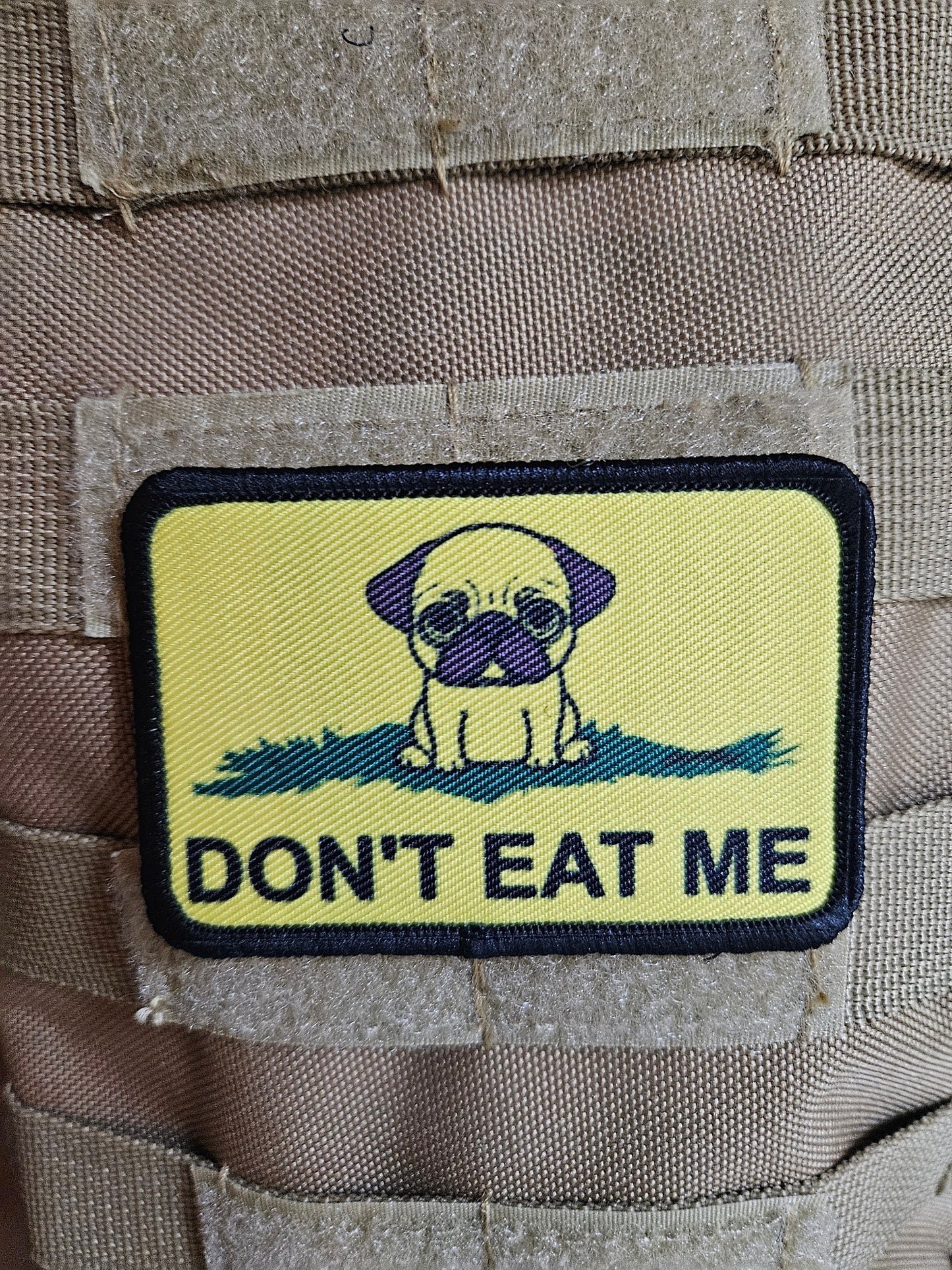 eating the dogs pug pet Gadsden flag meme 2"x3" removable morale patch with hook and loop backing