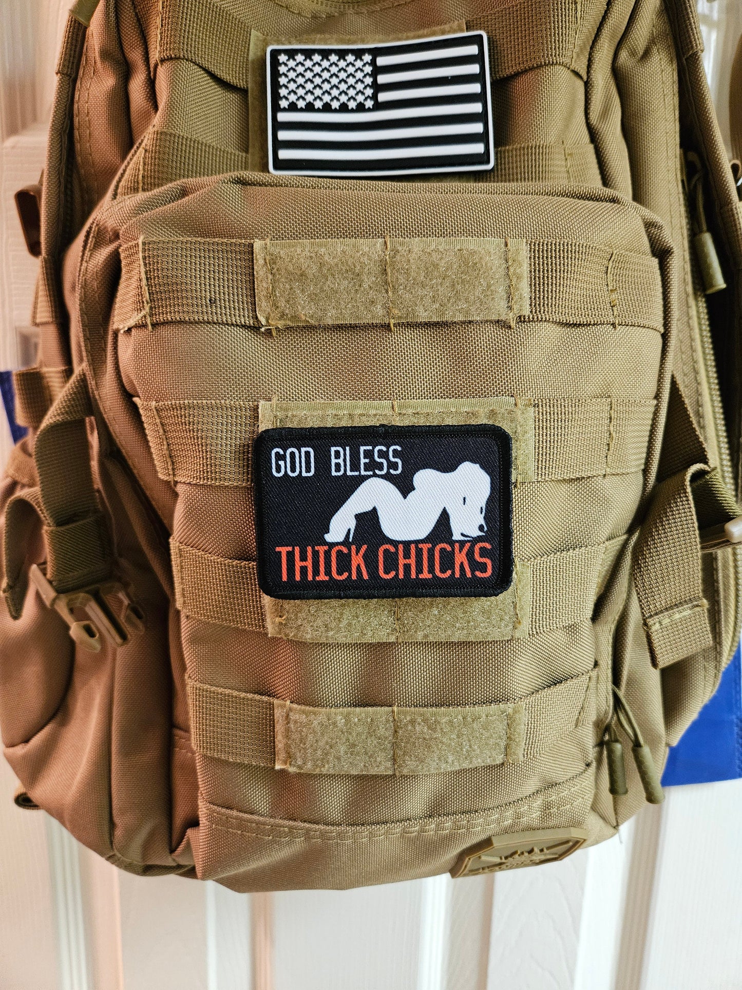 God bless thick chicks meme 2"x3" removable morale patch with hook and loop backing