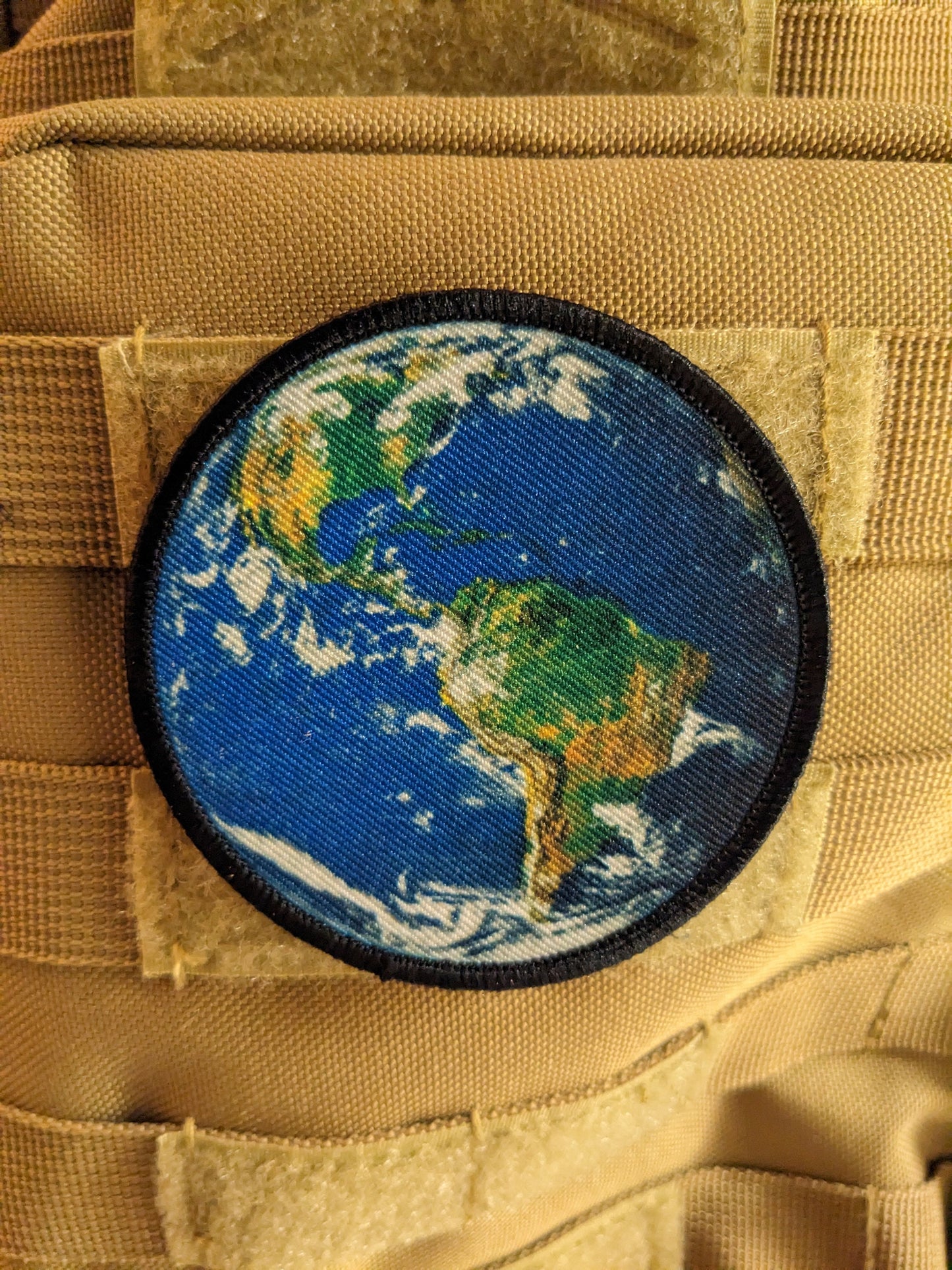 Flat earth meme globe 3" circle morale patch with hook and loop backing