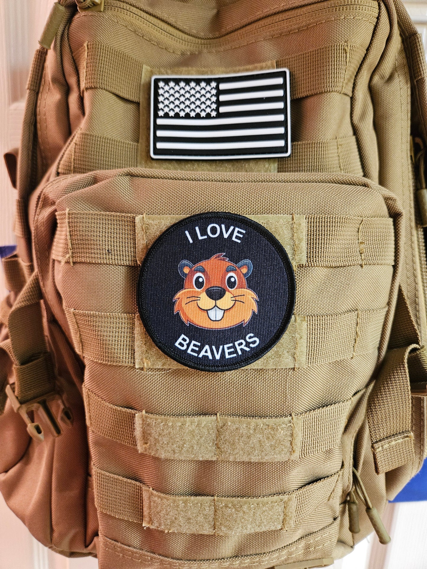 I love beavers meme 3" circle removable morale patch with hook and loop backing