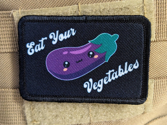 Eat your vegetables eggplant sexy funny  meme cute  2"x3" morale patch with hook and loop backing
