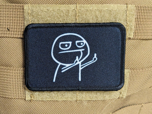 Double middle finger guy meme  2"x3" morale patch with hook and loop backing
