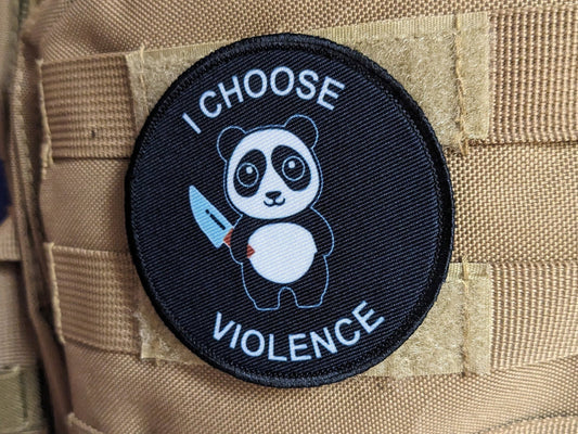 Cute panda I choose violence meme 3" circle removable morale patch with hook and loop backing