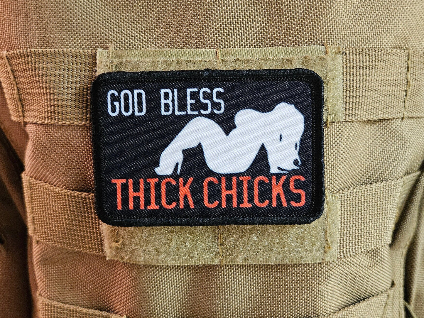 God bless thick chicks meme 2"x3" removable morale patch with hook and loop backing