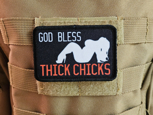 God bless thick chicks meme 2"x3" removable morale patch with hook and loop backing