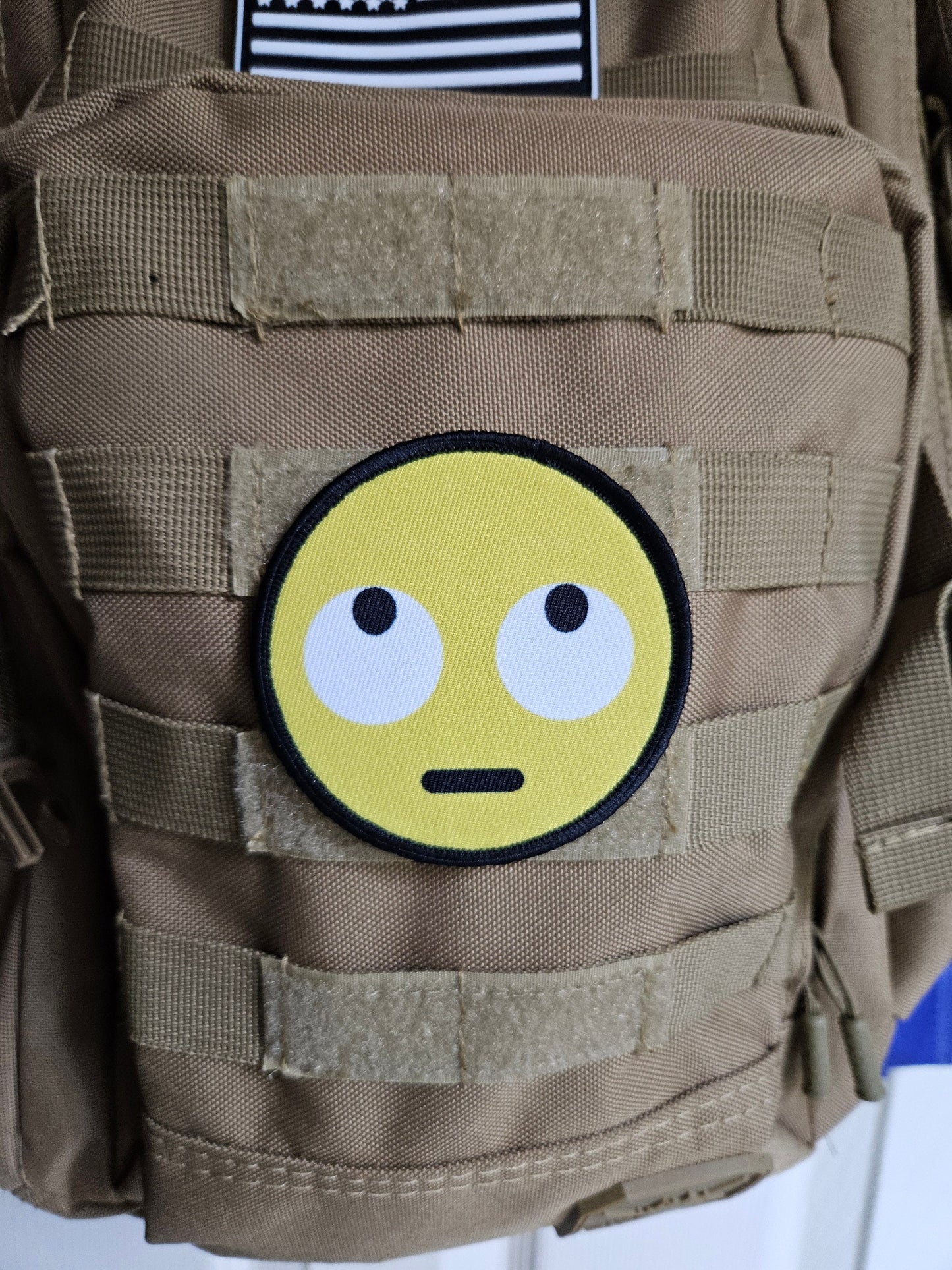 Eye roll face meme 3" circle removable morale patch with hook and loop backing