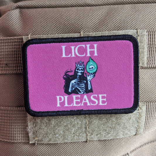 Lich please dnd dungeons and dragon meme 2"x3" morale patch with hook and loop backing
