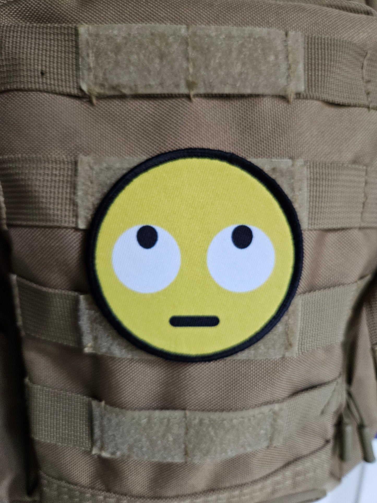 Eye roll face meme 3" circle removable morale patch with hook and loop backing