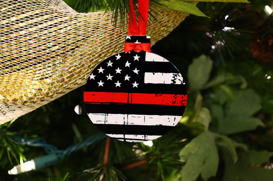 American Flag red line Fire-fighter support Christmas Ornament