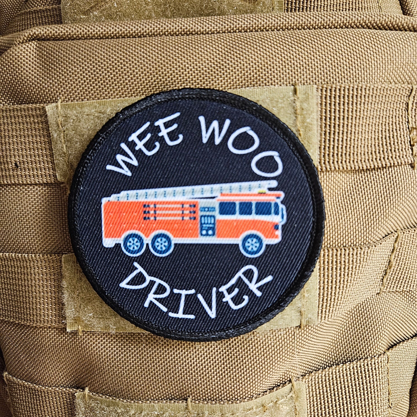 Wee woo driver firefighter 3" circle removable morale patch with hook and loop backing