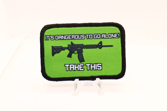 zelda its dangerous to go alone AR-15 meme 2nd amendment 2"x3" morale patch with hook and loop backing black