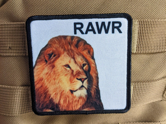 3x3" square morale patch lion RAWR patch with hook and loop backing