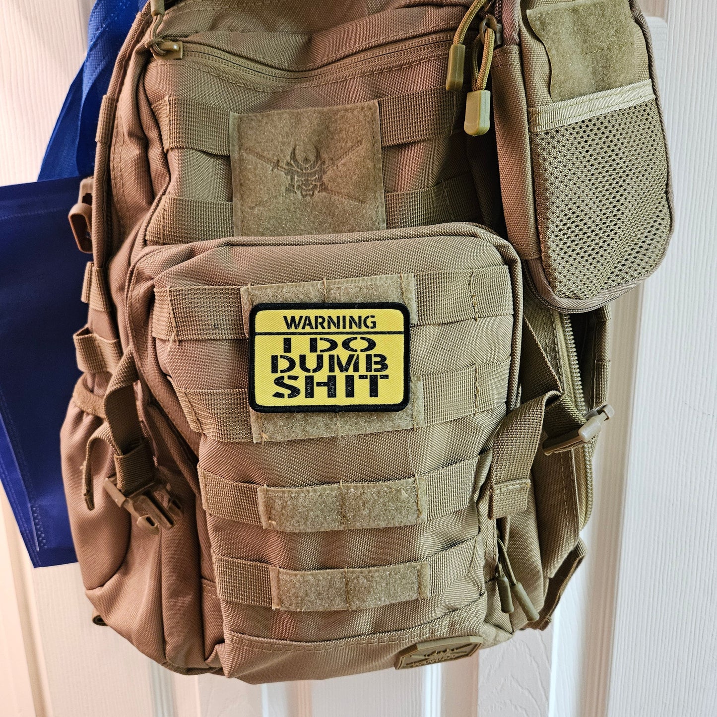 Warning I do dumb shit meme 2"x3" morale patch with hook and loop backing