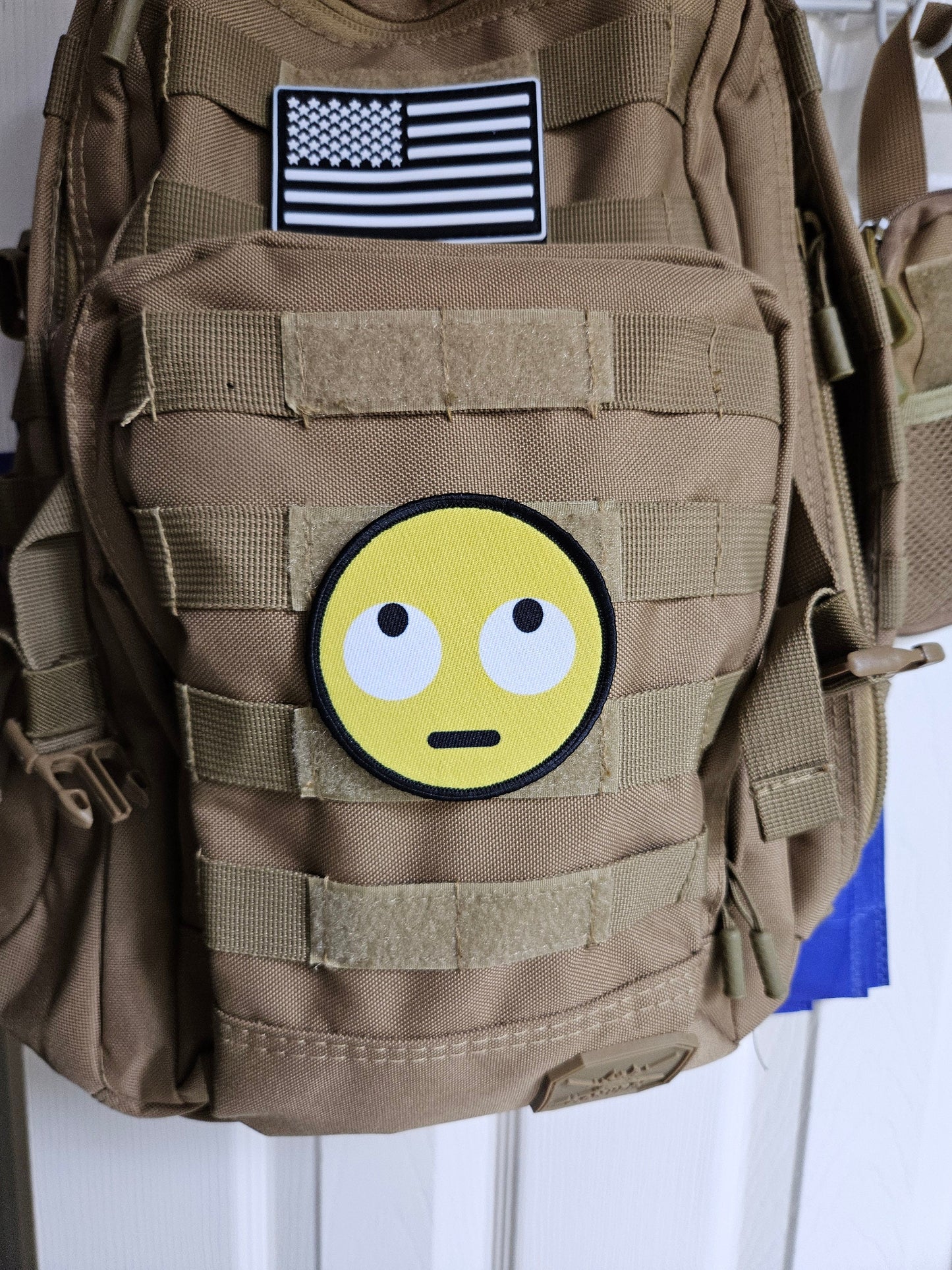Eye roll face meme 3" circle removable morale patch with hook and loop backing