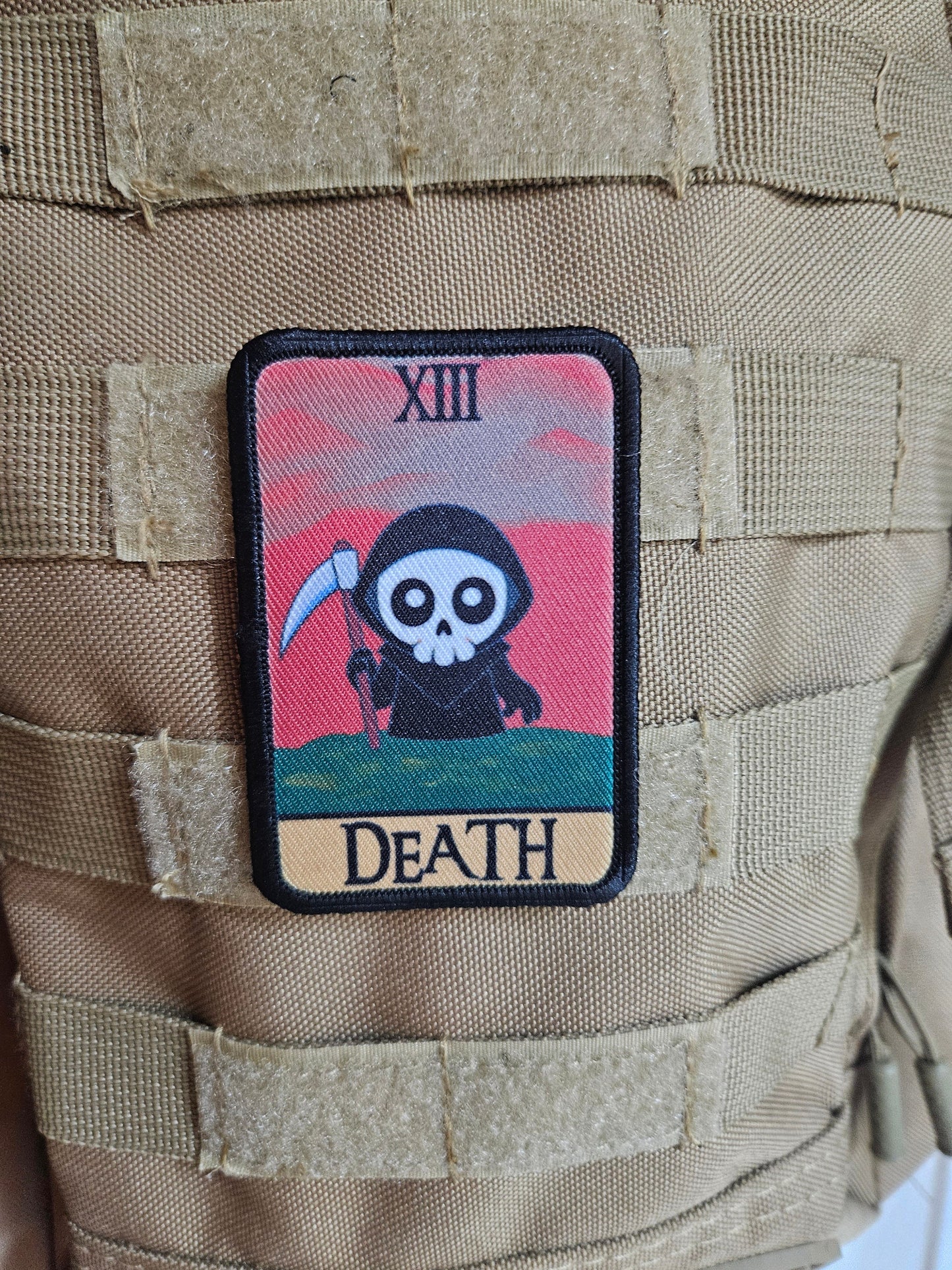 Cute chibi death tarot card funny 2"x3" removable morale patch with hook and loop backing