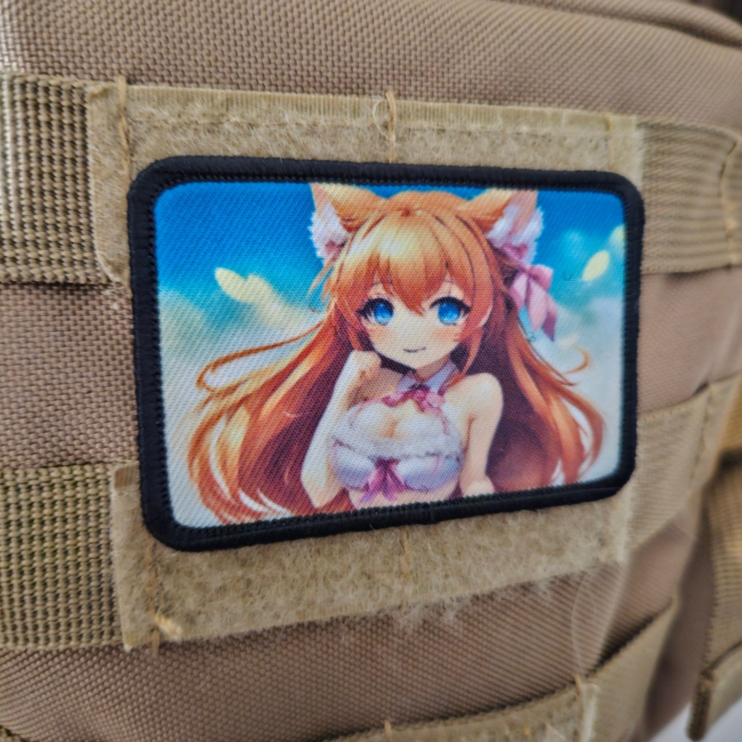Fox girl waifu Sexy Anime girl cleavage bikini 2"x3"  removable morale patch with hook and loop backing