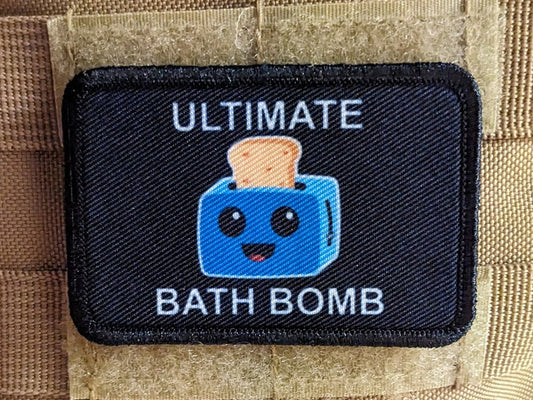 Ultimate  bath bomb toaster in the bathtub meme 2"x3" morale patch with hook and loop backing