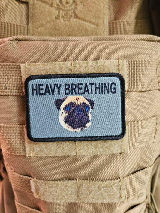 Heavy breathing  pug meme 2"x3" removable morale patch with hook and loop backing