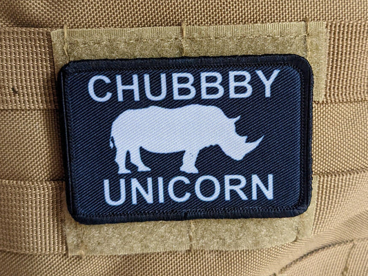 Chubby unicorn rhino rhinoceros  meme 2"x3" removable morale patch with hook and loop backing