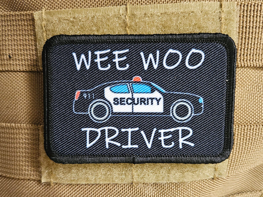 Security Wee woo driver sheriff department car driver funny  2"x3" removable morale patch with hook and loop backing