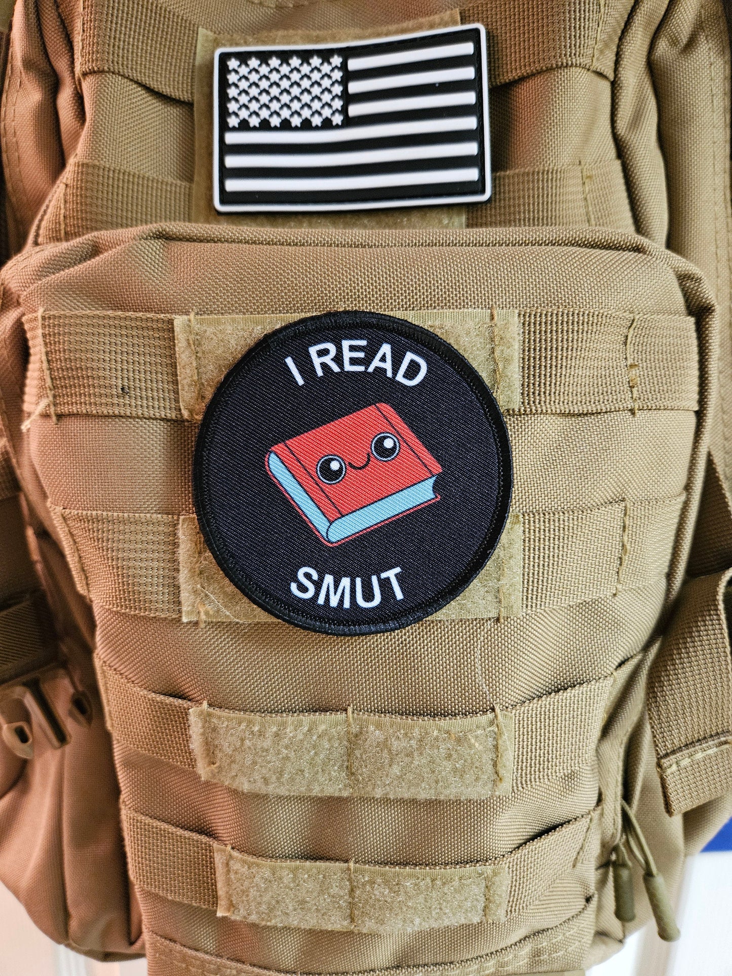 I read smut spicy books meme 3" circle removable morale patch with hook and loop backing