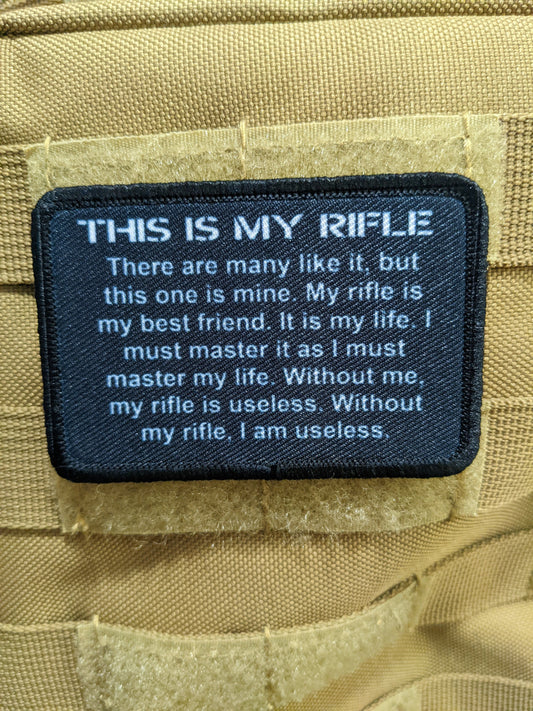 Rifleman's Creed text USMC army military 2"x3" morale patch with hook and loop backing