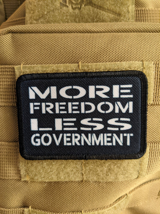 More freedom less government 2"x3" morale patch with hook and loop backing
