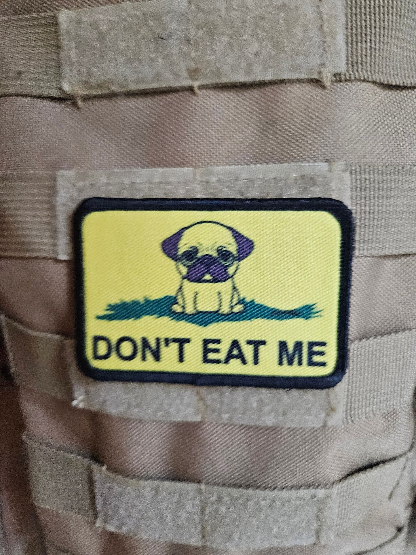 eating the dogs pug pet Gadsden flag meme 2"x3" removable morale patch with hook and loop backing