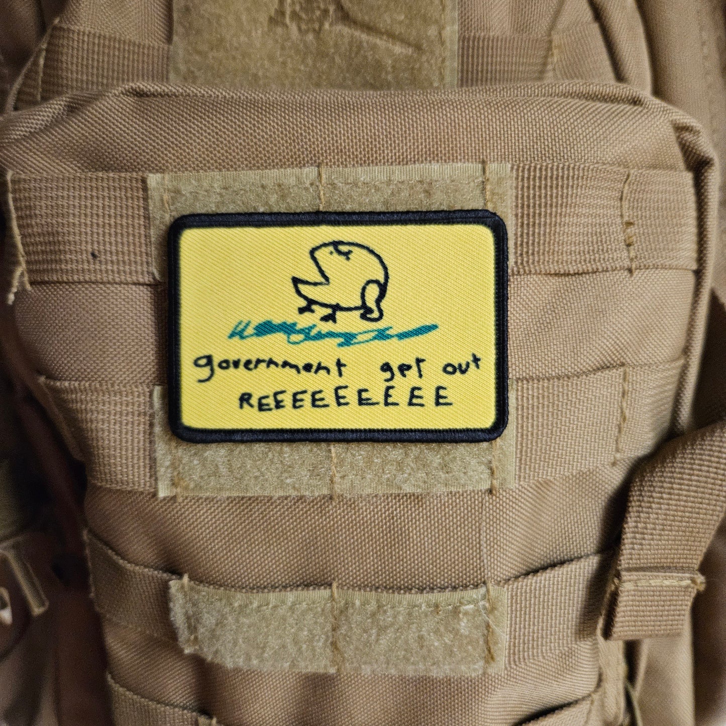 Government go away reeeee Gadsden flag meme 2"x3" removable morale patch with hook and loop backing