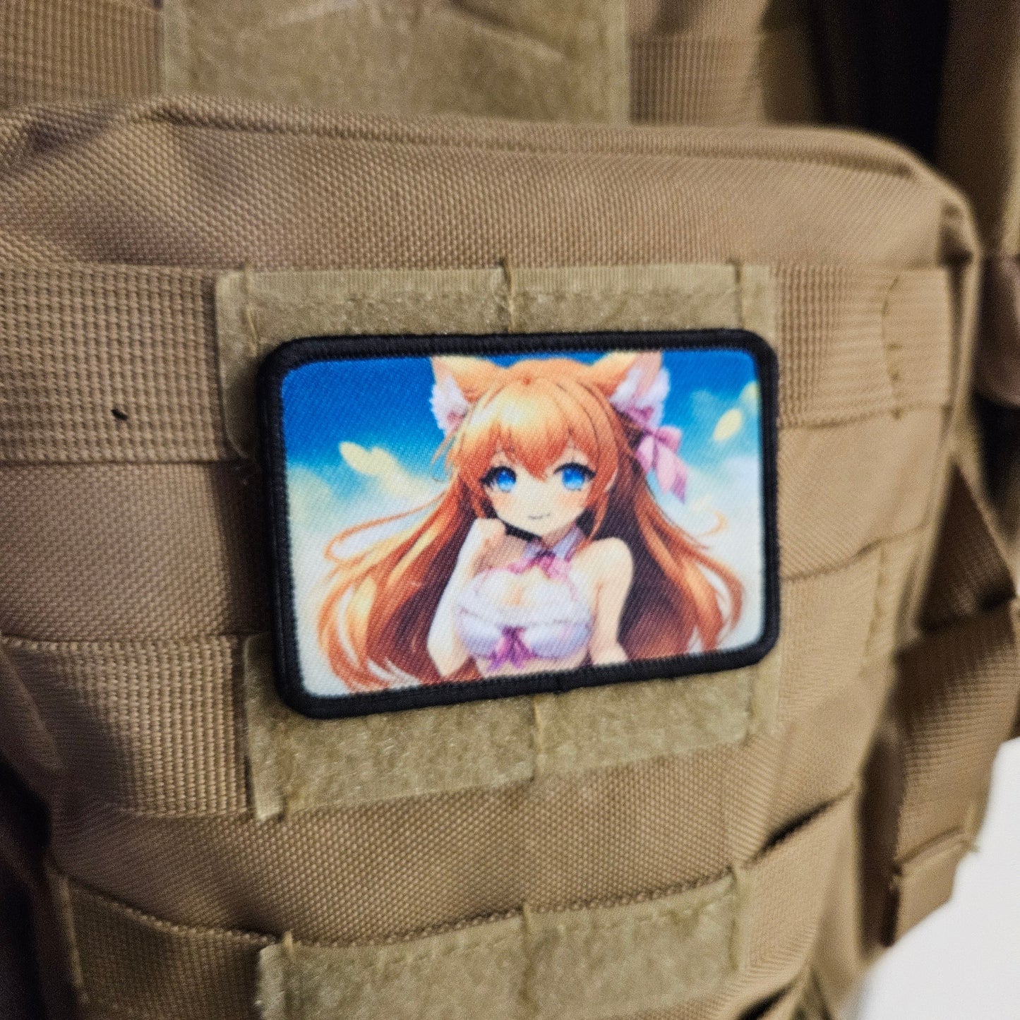 Fox girl waifu Sexy Anime girl cleavage bikini 2"x3"  removable morale patch with hook and loop backing