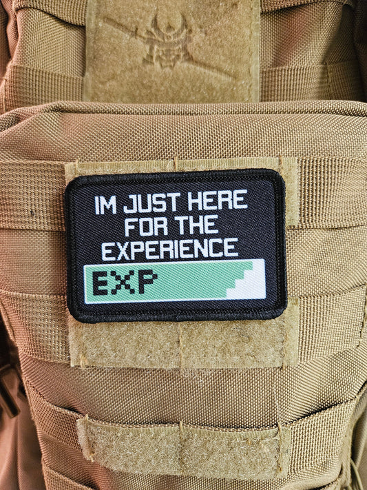 I'm just here for the experience gaming meme 2"x3" removable morale patch with hook and loop backing