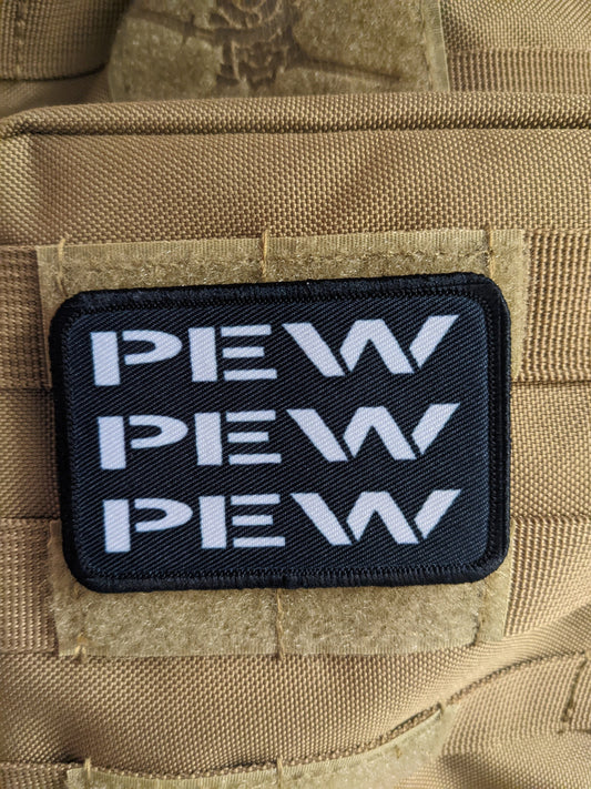 PEW PEW PEW 2nd amendment air soft meme 2"x3" morale patch with hook and loop backing