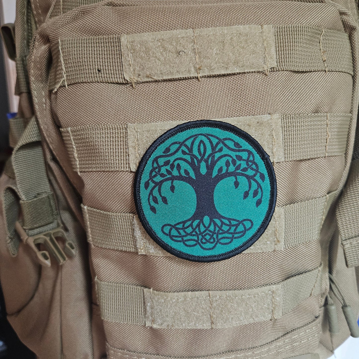 Green Celtic tree of life 3" circle removable morale patch with hook and loop backing