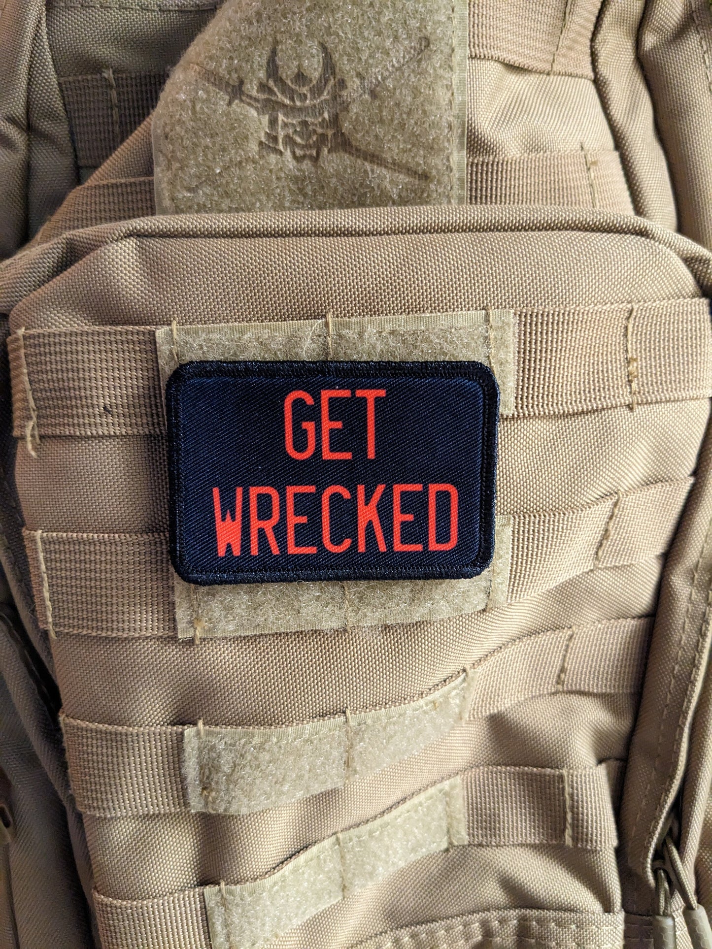 Get wrecked 2"x3" morale patch with hook and loop backing
